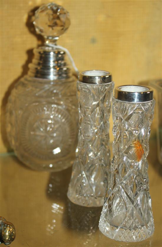 Scent bottle and 2 silver topped bottles